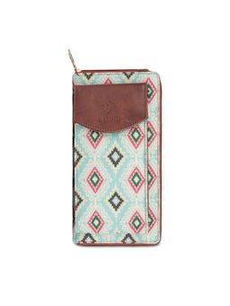 The Clownfish - Blue Printed Handicraft Fabric Vegan Leather Wallet (Set Of 2)