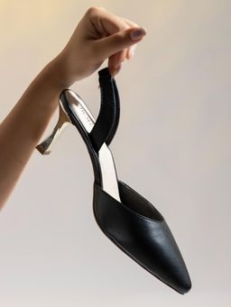 MIORAH - Black Leather Sandal Heels