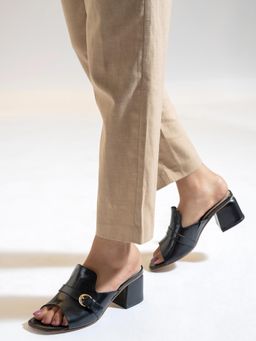 MIORAH - Black Leather Sandal Heels