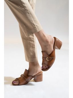 MIORAH - Tan Leather Sandal Heels