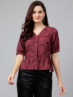 Latin Quarters - Maroon V-Neck Blouse