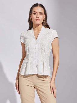 Latin Quarters - White V-Neck Blouse