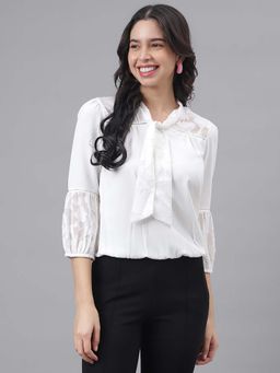 Latin Quarters - White Tie Up Neck Blouse