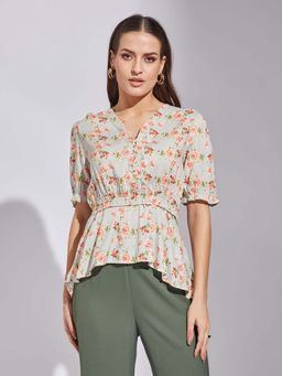 Latin Quarters - Green V-Neck Blouse