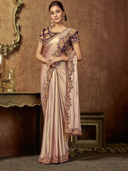 Odette - Pink Shimmer Lycra Designer Saree with Unstitched Blouse