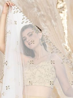 Dupatta Bazaar - Women's Embroidered & Embellished White Net Dupatta