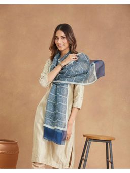 Fabindia - Blue Silk Blend Hand Block Printed Stole