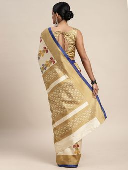 Odette - Silk Blend Beige Printed Saree with Unstitched Blouse