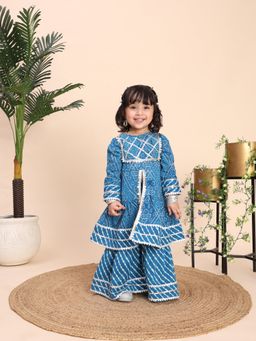 Titrit - Cotton Printed Kurta & Sharara - Blue (Set of 2)
