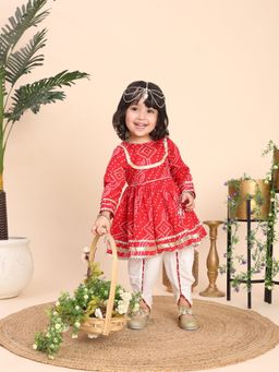 Titrit - Cotton Printed Kurti & Dhoti - Red (Set of 2)