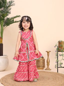 Titrit - Sleeveless Cotton Printed Kurta & Sharara - Pink (Set of 2)
