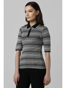 Van Heusen - Women Black Woven Formal Polo Neck Top