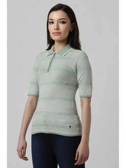 Van Heusen - Women Green Woven Formal Polo Neck Top