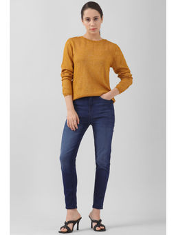 Van Heusen - Women Mustard Solid Casual Round Neck Top
