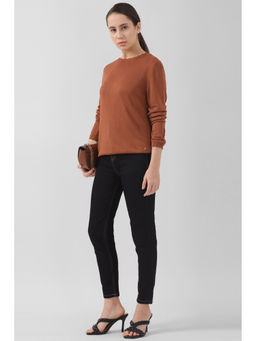 Van Heusen - Women Brown Solid Casual Round Neck Top