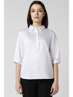 Van Heusen - Women White Solid Three Fourth Sleeves Formal Shirt