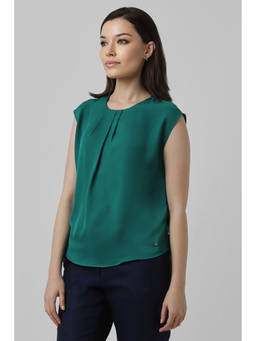 Van Heusen - Women Green Solid Formal Round Neck Top
