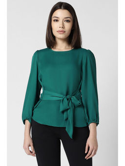 Van Heusen - Women Green Solid Formal Round Neck Top
