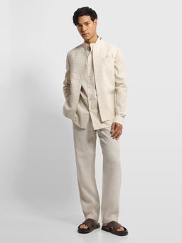 Arrow - Cream Geometric Embroidered Shirt With Nehru Jacket & Trouser