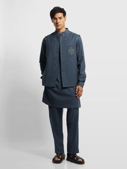 Arrow - Blue Embellished Tailored Fit Kurta With Nehru Jacket & Trouser