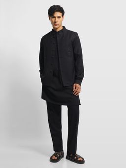 Arrow - Black Embellished Tailored Fit Kurta With Nehru Jacket & Trouser