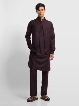 Arrow - Purple Embroidered Kurta With Nehru Jacket & Trouser