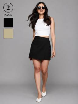 Twenty Dresses by Nykaa Fashion - Women Solid Black & Beige Pure Cotton Skorts