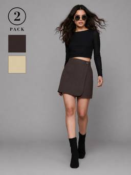 Twenty Dresses by Nykaa Fashion - Women Solid Coffee & Beige Pure Cotton Skorts