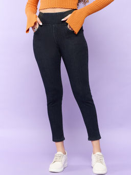 Outzidr - Navy Blue Elasticated Skinny Jeggings