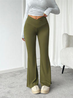 Outzidr - Olive Full Length Flared Pants