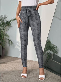Outzidr - Black Check Fitted Leggings with Attached Belt