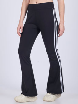 Outzidr - Black Flared Contrast Striped Pants