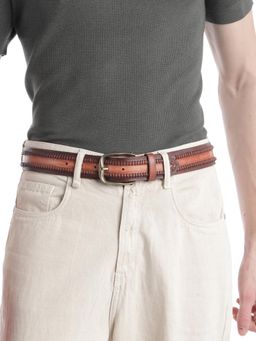 ART N VINTAGE - Men Semi Formal Leather Colorblock Tan Belt
