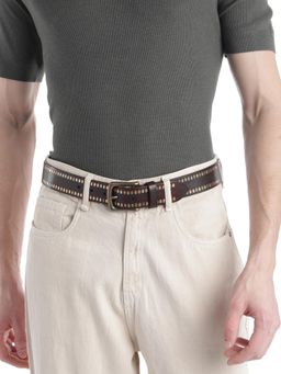 ART N VINTAGE - Men Semi Formal Leather Embellished Sequined Brown Belt