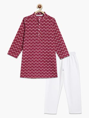 Campana Boys Palash Floral Printed Cotton Kurta Pyjama Set - Lime Green & Turquoise