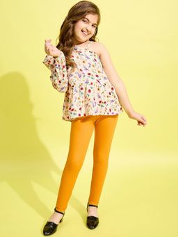 StyleStone - Girls Cream Polyester Floral Regular Fit Co-Ord Set