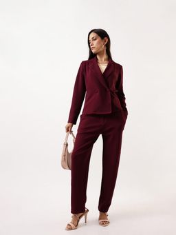 DL WOMAN - Women Maroon Polyester Textured Regular Fit Co-Ord Set