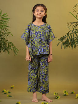 SAY - Navy Blue Floral Round Neck Top and Pyjama (Set of 2)