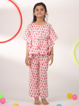 SAY - Pure Cotton White Printed Round Neck Top and Pyjama (Set of 2)