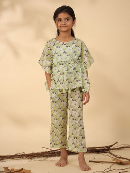 SAY - Green Pure Cotton Printed Round Neck Top and Pyjama (Set of 2)