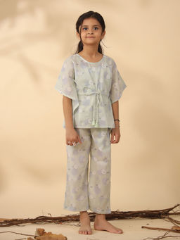 SAY - Blue Pure Cotton Round Neck Top and Pyjama (Set of 2)