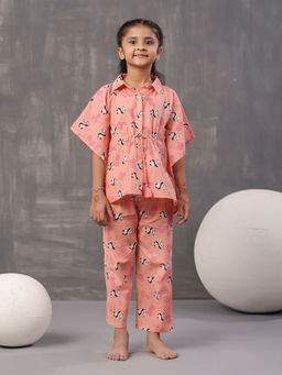 SAY - Peach Pure Cotton Collar Neck Top and Pyjama (Set of 2)