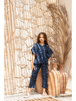 SAY - Navy Blue Pure Cotton Floral Kids Top and Pyjama (Set of 2)