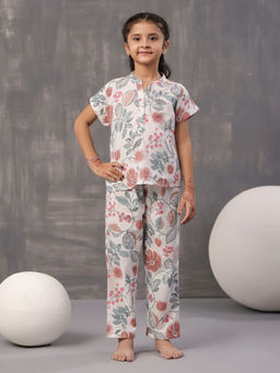 SAY - Pure Cotton Printed White Top and Pyjama (Set of 2)