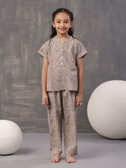 SAY - Pure Cotton Taupe Printed Top and Pyjama (Set of 2)