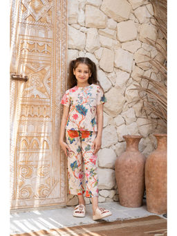 SAY - Cream Pure Cotton Floral Top and Pyjama (Set of 2)