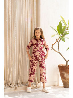 SAY - Maroon Pure Cotton Floral Shirt and Pyjama (Set of 2)