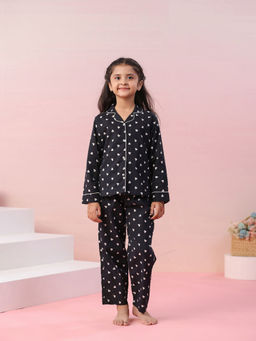 SAY - Black Pure Cotton Heart Print Shirt and Pyjama (Set of 2)