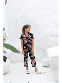 SAY - Black Pure Cotton Floral Collar Neck Shirt and Pyjama (Set of 2)