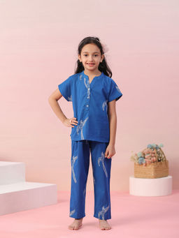SAY - Pure Cotton Blue Printed Top and Pyjama (Set of 2)